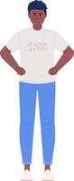 Positive young man holding hands on hips semi flat color vector character. Editable figure. Full body person on white. Simple cartoon style spot illustration for web graphic design and animation