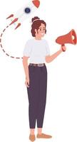 Female entrepreneur promoting startup semi flat color vector character. Editable concept. Full body person on white. Simple cartoon style spot illustration for web graphic design and animation