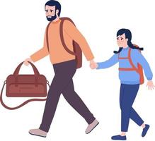 Father and daughter refugees with belongings semi flat color vector characters