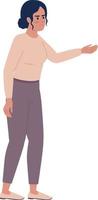 Displeased woman stretching arm in disagree semi flat color vector character