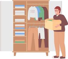 Man with box near open bedroom closet semi flat color vector character