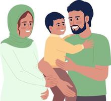 Pregnant mother and father carrying son semi flat color vector characters