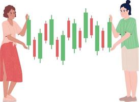 Investors holding candlestick charts flat concept vector spot illustration. Editable 2D cartoon characters on white for web design. Price movement creative idea for website, mobile, magazine