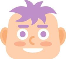 Happy boy with purple messy hairstyle semi flat color vector avatar. Editable icon. Character face, head on white. Simple cartoon style spot illustration for web graphic design and animation