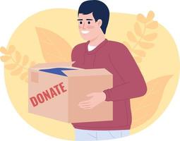 Donating clothes to homeless shelters 2D vector isolated spot illustration. Male volunteer flat character on cartoon background. Colorful editable scene for mobile, website, magazine