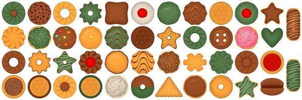 gran juego de galletas caseras de diferentes sabores en galletas de pastelería vector