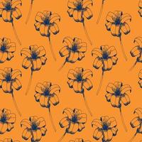 Daylily vector seamless pattern. Hand drawn flowers of day lily on orange background. Design for wedding decor, wallpapers, curtains, textile, wrapping paper.