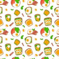 Fried eggs and bacon cartoon seamless pattern. Delicious menu endless wallpaper vector