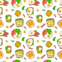 Fried eggs and bacon cartoon seamless pattern. Delicious menu endless wallpaper vector