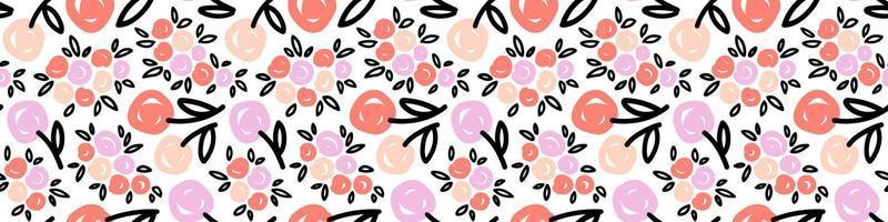 mano dibujado sin costura modelo con grande y pequeño flores para textil, fondo de pantalla, saludo, envase, paquete. estilizado rosas antecedentes. sencillo primavera o verano textura. vector ilustración.