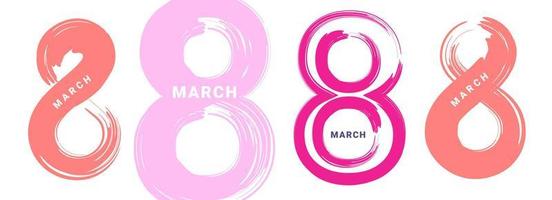 8 march isolated elements for Womens Day design. Number eight brush design template. Vector illustration.