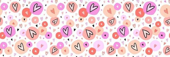 Colorful circles with hand drawn Hearts seamless pattern. Girlish design fashion print. Valentines Day background. Vector illustration.