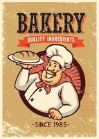 retro style baker presenting a bread vector