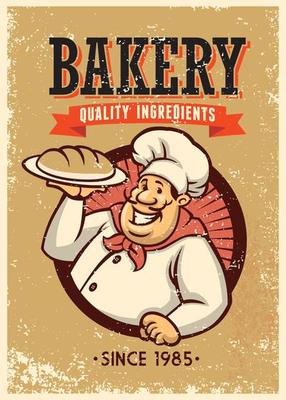 retro style baker presenting a bread