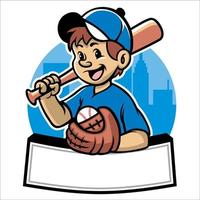 béisbol niño actitud linda y adorable en dibujos animados vector