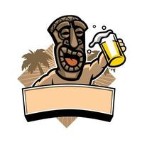 tiki hold a glass of beer vector