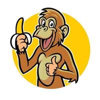 smiling monkey eats banana vector