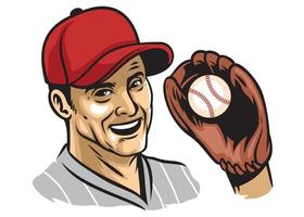 retro illustration of baseball player wearing glove vector