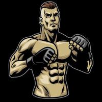 MMA Fighter pose with big muscle body vector