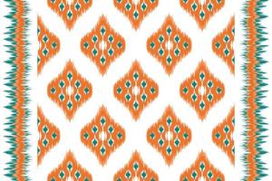 ikat étnico sin costura modelo decoración diseño. azteca tela alfombra boho mandalas textil fondo de pantalla. tribal nativo motivo adornos africano americano gente tradicional bordado vector antecedentes