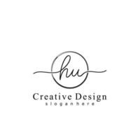 Initial HU handwriting logo with circle hand drawn template vector