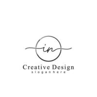 Initial IN handwriting logo with circle hand drawn template vector