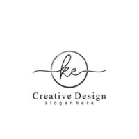 Initial KE handwriting logo with circle hand drawn template vector