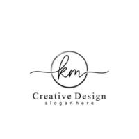 Initial KM handwriting logo with circle hand drawn template vector