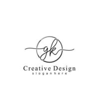 inicial G k escritura logo con circulo mano dibujado modelo vector