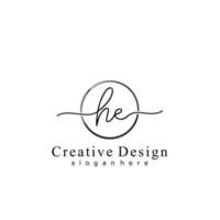 Initial HE handwriting logo with circle hand drawn template vector