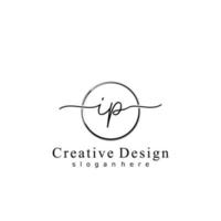 Initial IP handwriting logo with circle hand drawn template vector