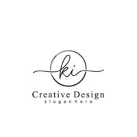 Initial KI handwriting logo with circle hand drawn template vector