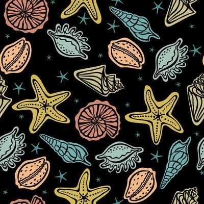 Seashells and starfish seamless pattern