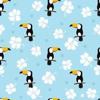 Seamless tropical pattern. Vector background with toucans and flowers