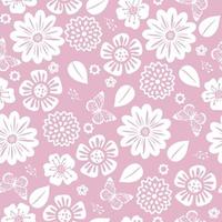 Cute seamless pattern with white beautiful flowers and leaves on pink background vector
