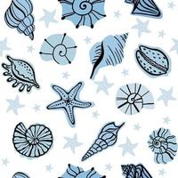 Seamless pattern with hand drawn seashells and seastars vector