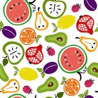 Different fruits collection, isolated on white. Seamless summer pattern vector