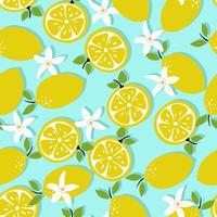 Seamless vector pattern with lemons and flowers