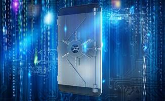 Safe cellphone from hacker attack like a strongbox. 3D Rendering photo
