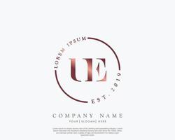 Initial letter UE Feminine logo beauty monogram and elegant logo design, handwriting logo of initial signature, wedding, fashion, floral and botanical with creative template vector