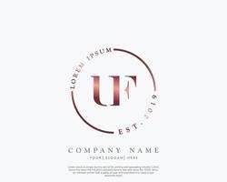 Initial letter UF Feminine logo beauty monogram and elegant logo design, handwriting logo of initial signature, wedding, fashion, floral and botanical with creative template vector
