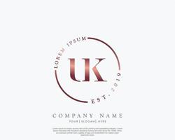 Initial letter UK Feminine logo beauty monogram and elegant logo design, handwriting logo of initial signature, wedding, fashion, floral and botanical with creative template vector