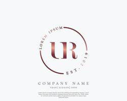 Initial letter UR Feminine logo beauty monogram and elegant logo design, handwriting logo of initial signature, wedding, fashion, floral and botanical with creative template vector