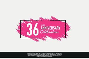 36 year anniversary celebration vector pink design in black frame on white background abstract illustration logo