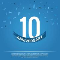 10th anniversary celebration vector design with white color numbers and white color font on blue color background abstract