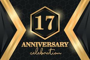 17 Years Anniversary Logo Golden Colored vector design  on black background template for greeting