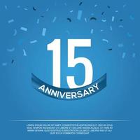 15th anniversary celebration vector design with white color numbers and white color font on blue color background abstract