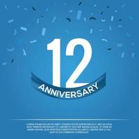 12th anniversary celebration vector design with white color numbers and white color font on blue color background abstract