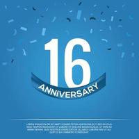 16th anniversary celebration vector design with white color numbers and white color font on blue color background abstract