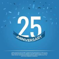 25th anniversary celebration vector design with white color numbers and white color font on blue color background abstract